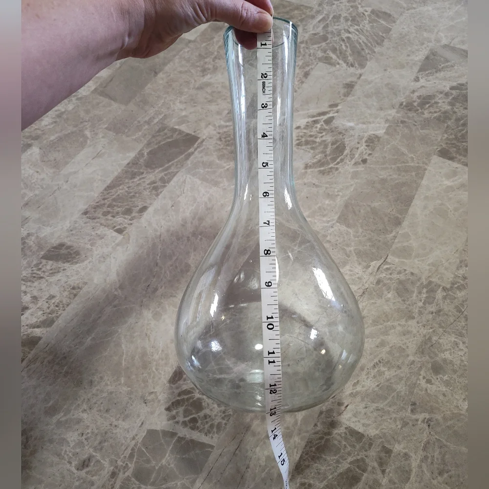 Elegant Large Clear Glass Bubble Bottom Flower Vase Or Wine Decanter Bottle